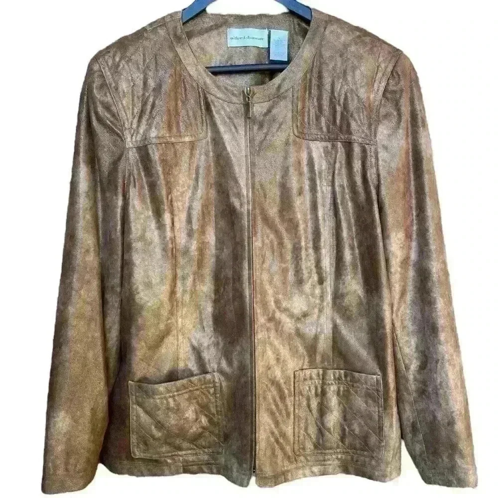 Alfred Dunner Sparkling Gold & Brown Women’s Jacket Size 16